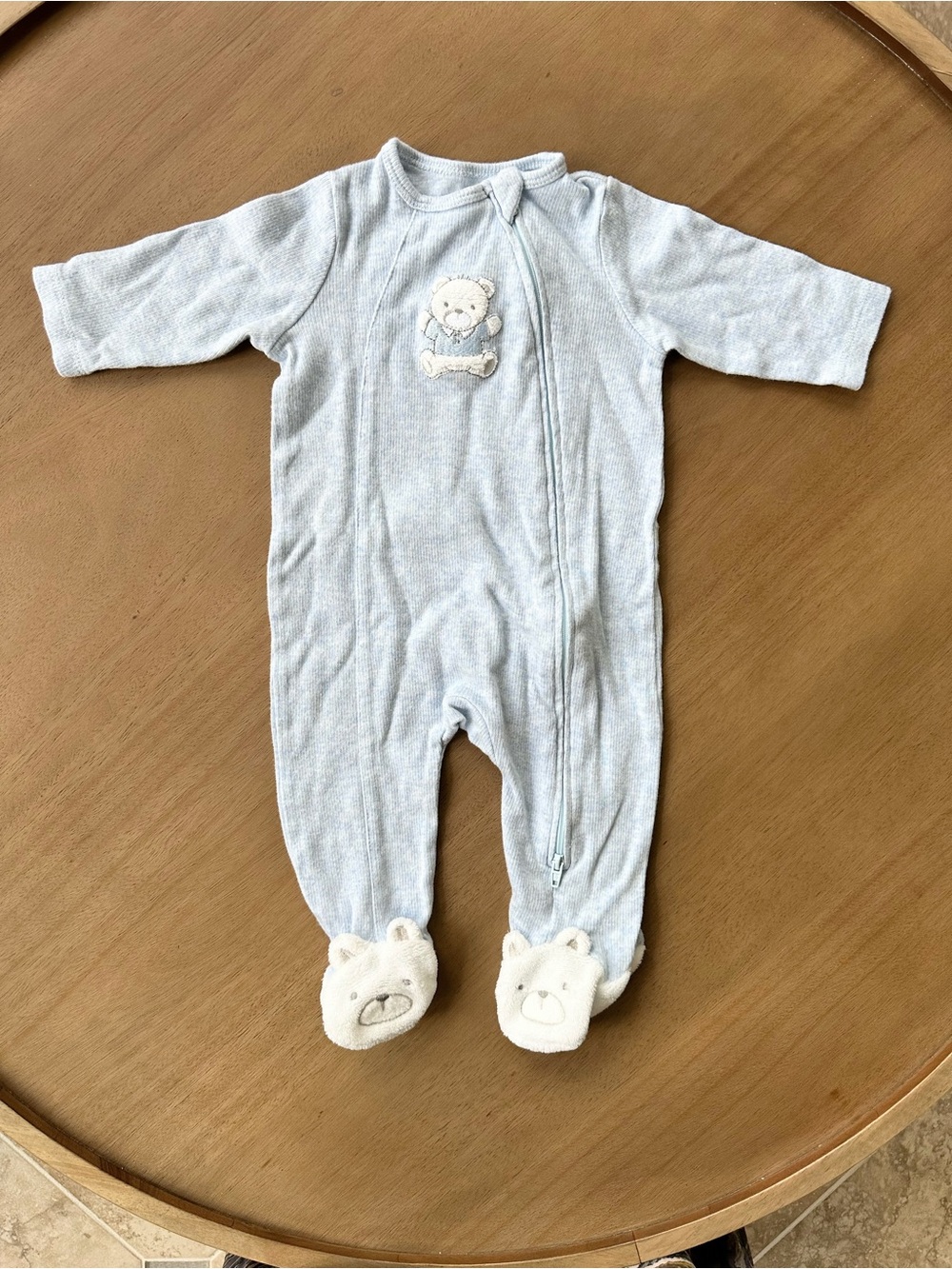 Little Me Sweet Bear Footed Sleeper, Size 6M, Light Blue